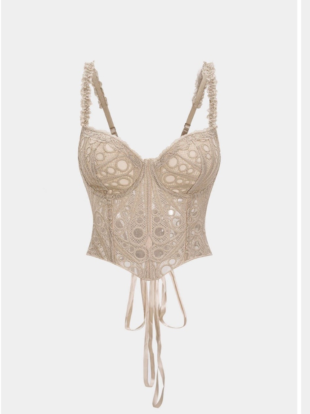 Beige Lace Longline Bustier with Decorative Straps